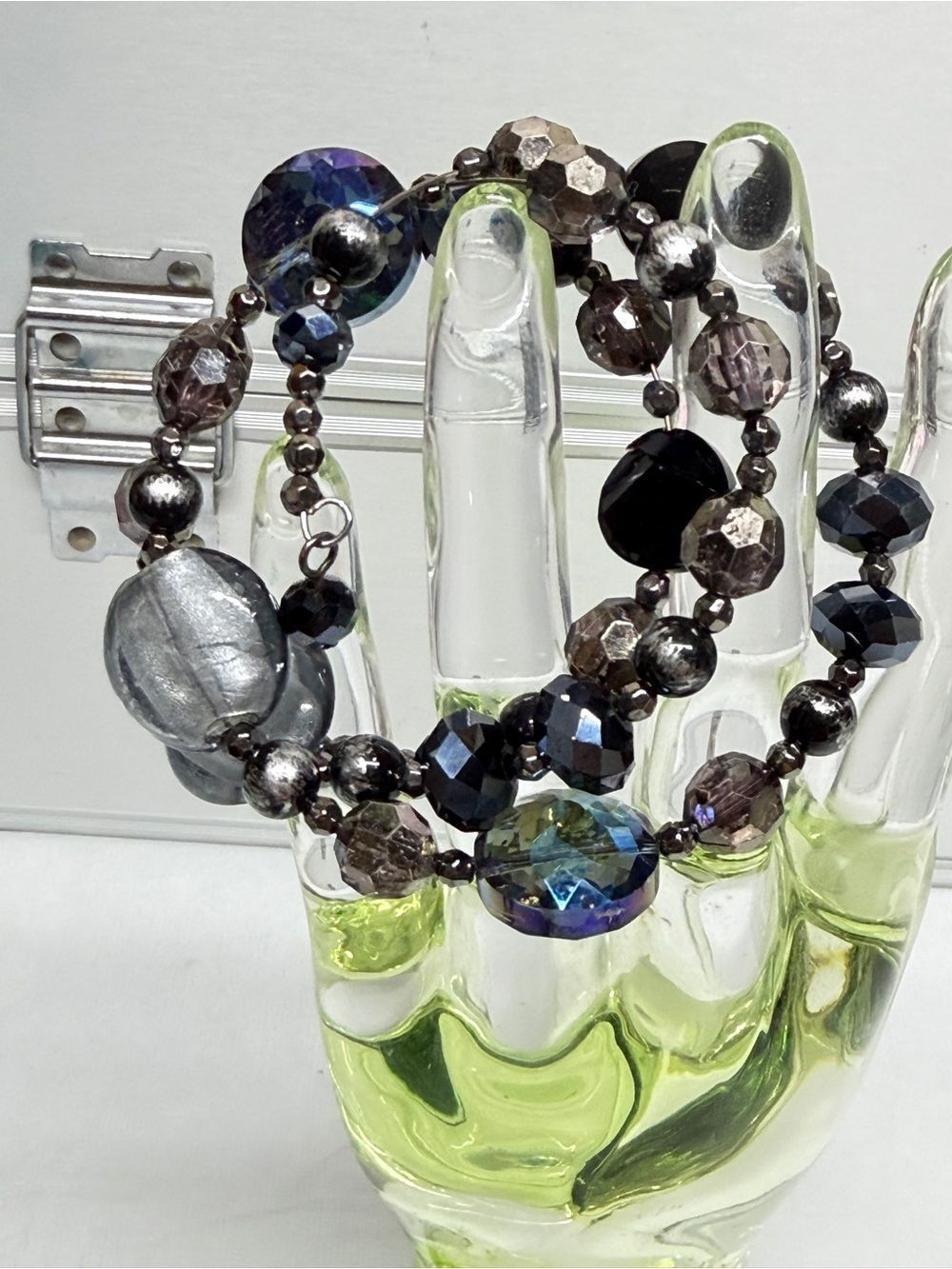 Vintage Faceted Aurora Borealis Wrap Bracelet Crystal & Art Glass 3 Row OSFA